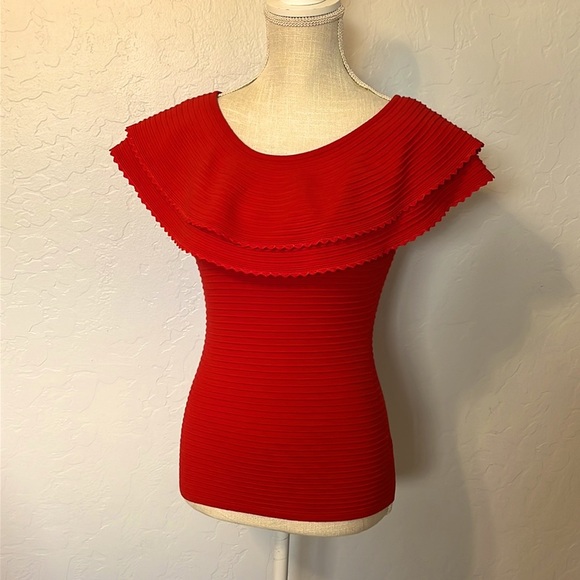 MILLY Textured Flounce Sleeveless Top - Poppy Red- Size S - Picture 2 of 10